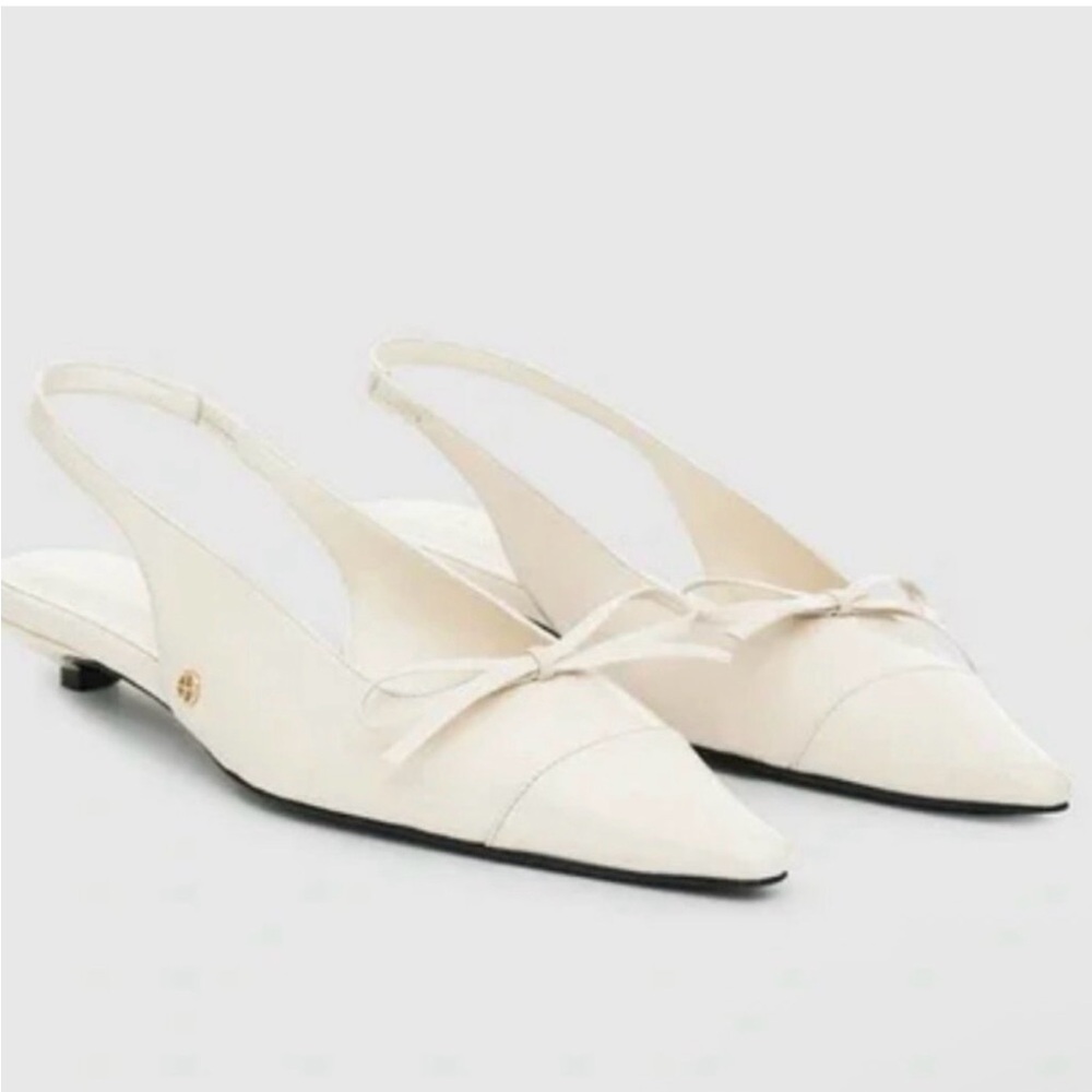 Anine Bing Bone Pointed Slingback Heels with Bow